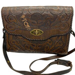 Tooled Leather Purse Boho Western Womens Brown Inner Pockets Crossbody Handbag